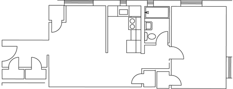 Floor plan for 1 bed, 1 bath, 741 sqft